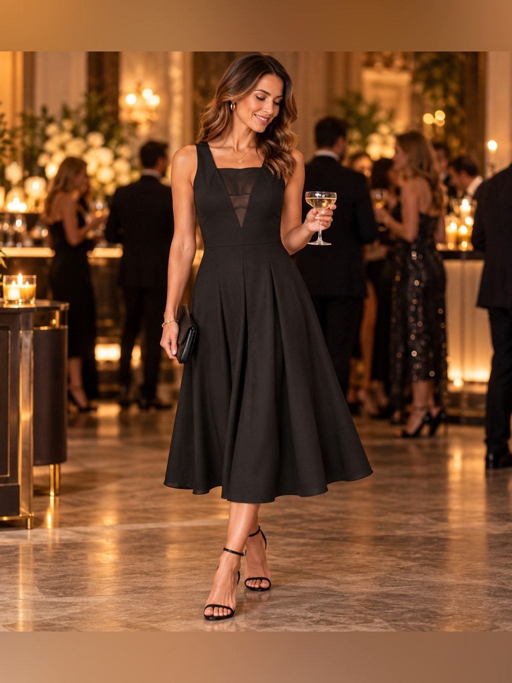Banana Republic Black Fit & Flare Dress Size 4 Keyhole Pleated Cocktail LBD